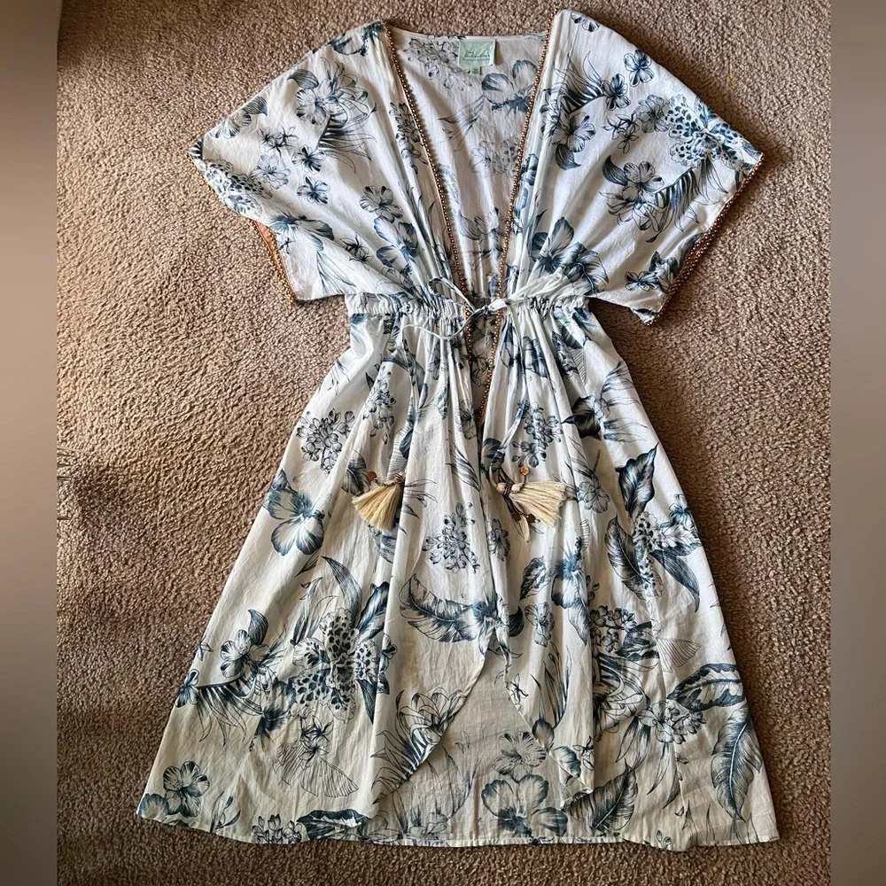 Anthropologie True Destinations Boho Floral Beach Cover Up Tassels Sz XS - Picture 2 of 10